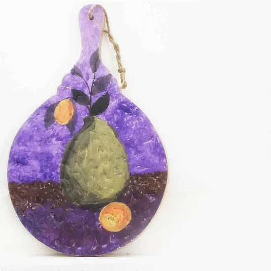 Green Vase With Yellow Fruit | upcycled wall decor