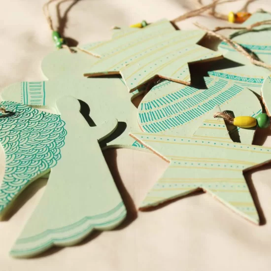 Turquoise Upcycled Wooden Christmas Ornaments