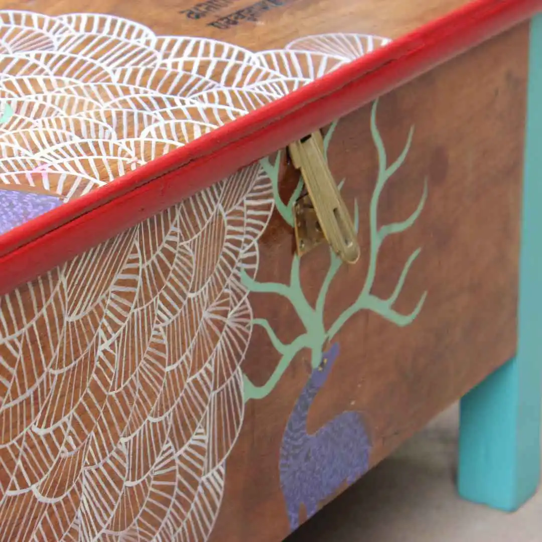 Gond Deer Munshi Desk | Upcycled Furniture | Upcycld Art Upcycld Art Munshi Desk Gond Art 06